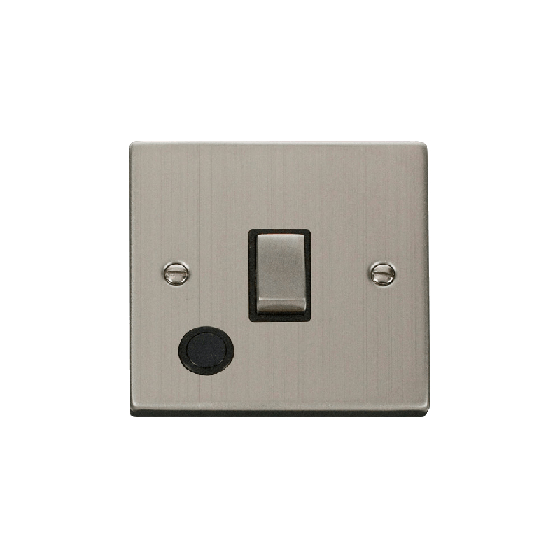 Click Deco 20A 1 Gang DP 'Ingot' Switch With Flex Outlet Stainless Steel Insert Black