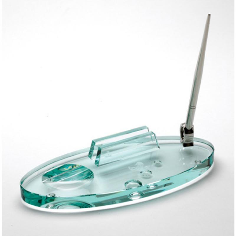 Glass Desk Pen Stand & Business Card Holder