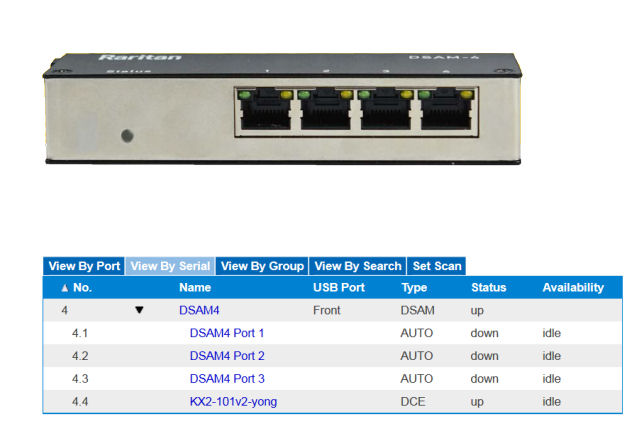 DSAM-4 - Raritan - 4 port Dominion Serial Access Module with true serial access to 4x serial devices, Zero-U device that connects to KX III via USB