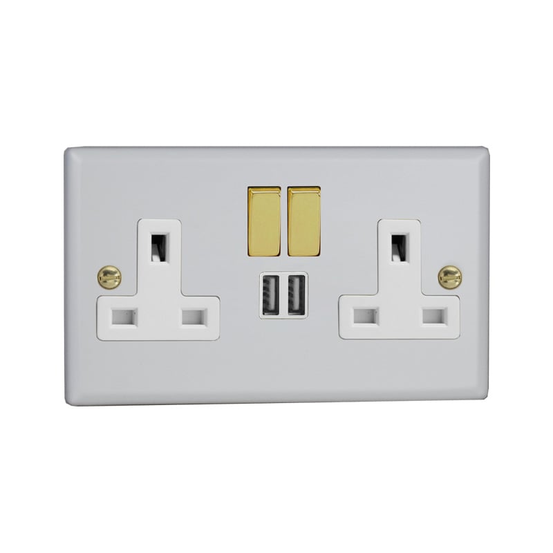 Varilight Vogue 2G 13A SP Switched Socket with USB Charging Ports Matt White