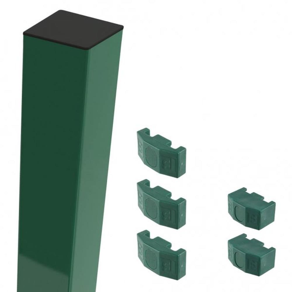 Green Mid/End Post For 1.7m High FenceWith Fixings (2.4m Overall Length)