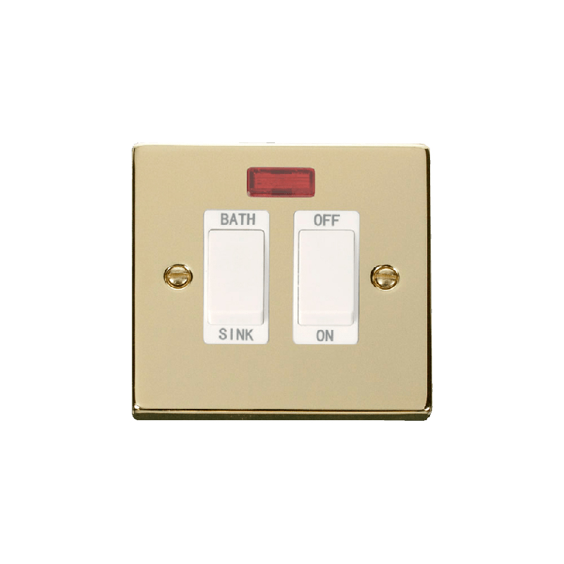 Click Deco 20A DP Sink/Bath Switch with Neon Polished Brass Insert White