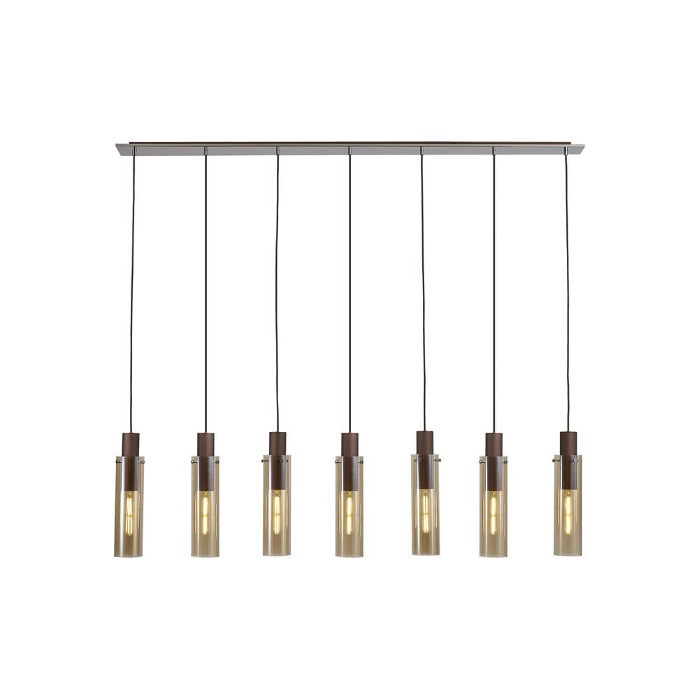 Luxuria Luminara Linear Pendant 7 Light Adjustable E27 Mocha / Amber Glass