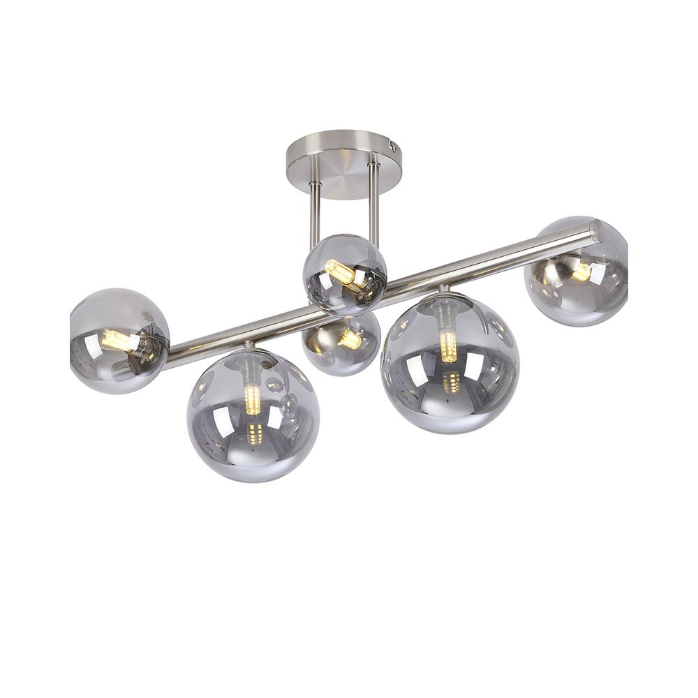 Luxuria Thorne Semi Flush Ceiling Light 6xG9 Satin Nickel Smoke Plated Glass