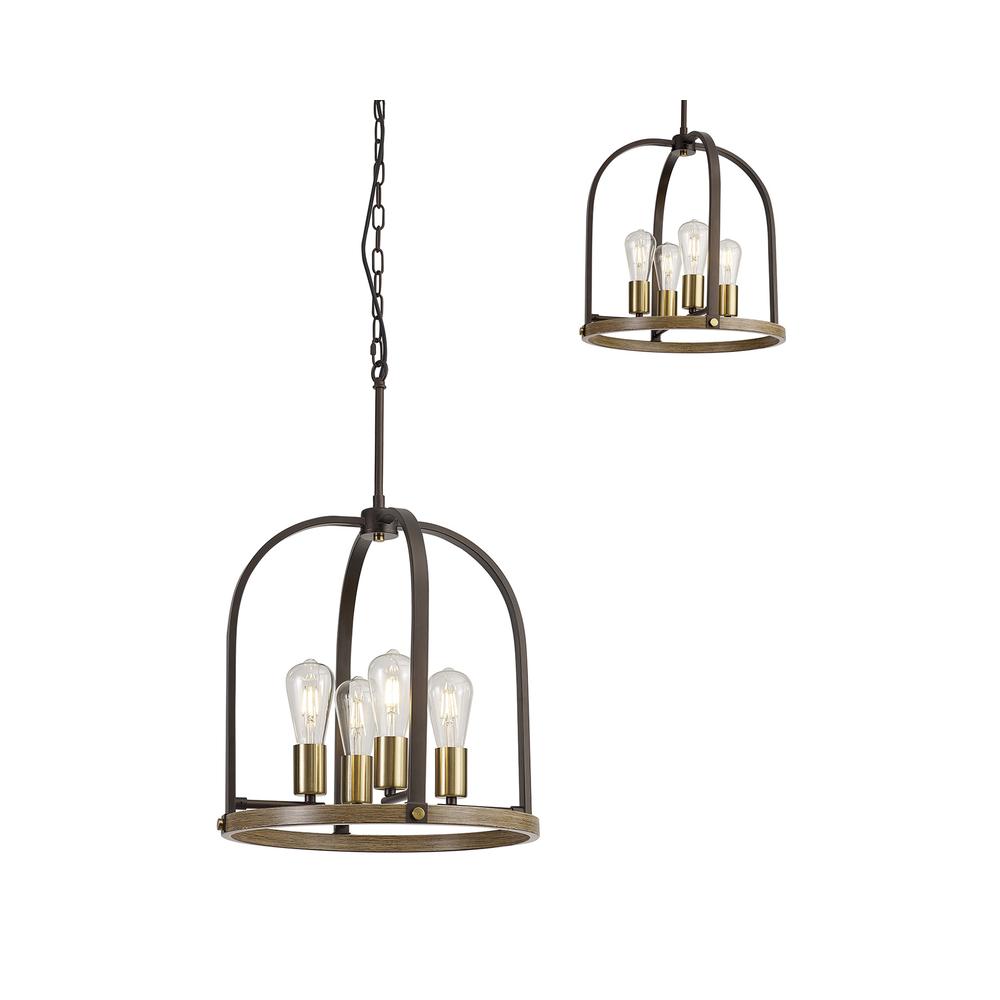 Luxuria Lunette 42.5cm Pendant/Semi Flush Round 4 Light E27 Brown Oxide / Antique Bronze / Wood