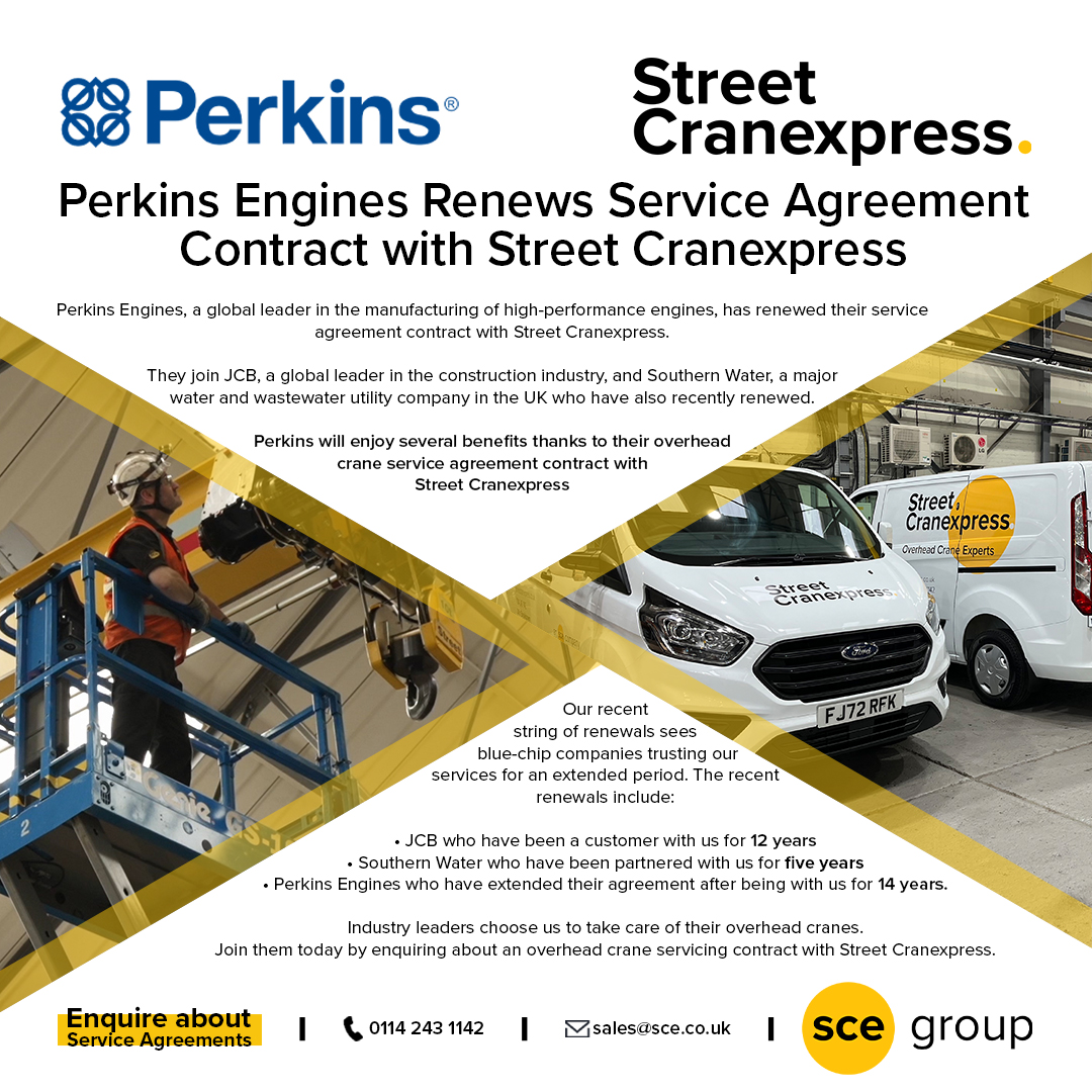 Perkins Engines Renew Overhead Crane Servicing Contract with Street Cranexpress