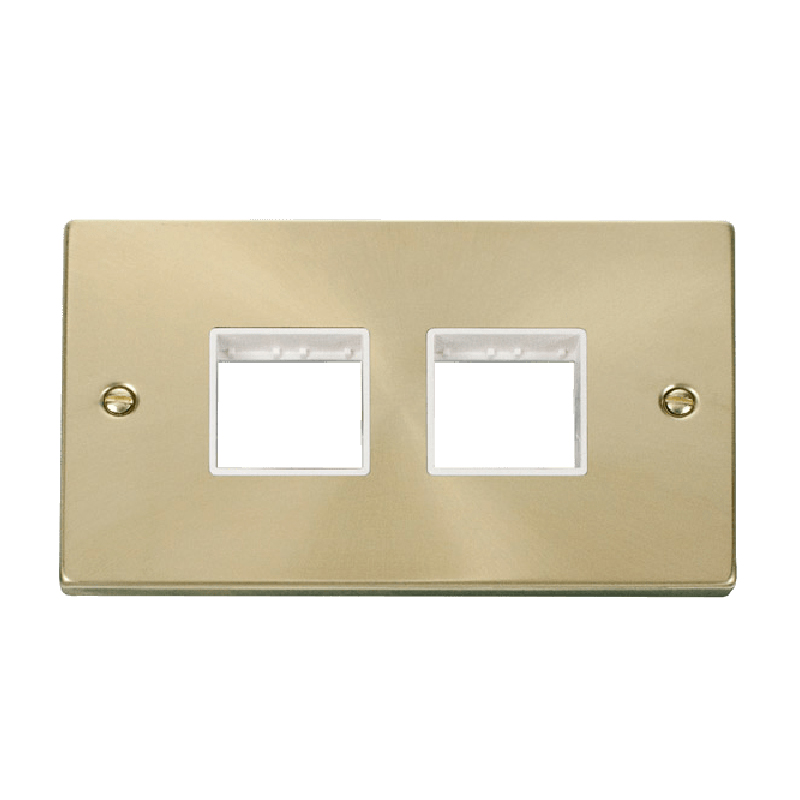 Click Deco 2 Gang Plate 2 x 2 Aperture Unfurnished Plate Satin Brass White Inserts