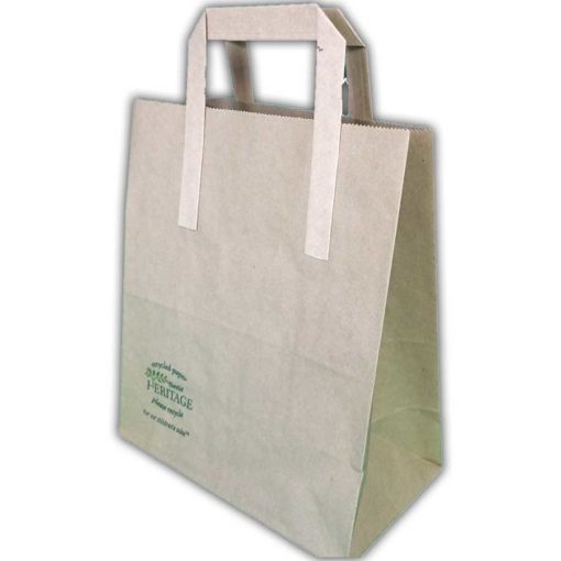 Large Kraft Block Bottom Bag (With Handles) - BBB14'' cased 250 For Restaurants