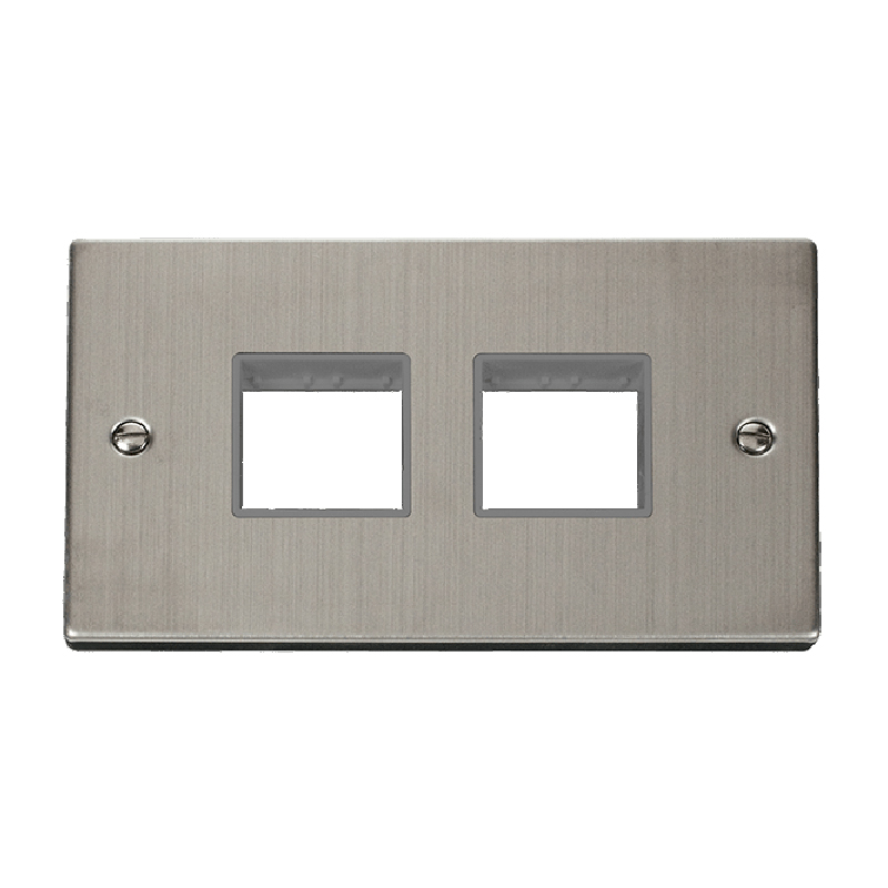 Click Deco 2 Gang Plate 2 x 2 Aperture Unfurnished Plate Stainless Steel Grey Inserts