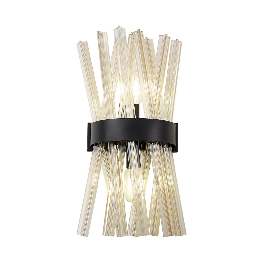 Luxuria Seneca 2 Light E14 Wall Light E14 Matt Black / Champagne Glass