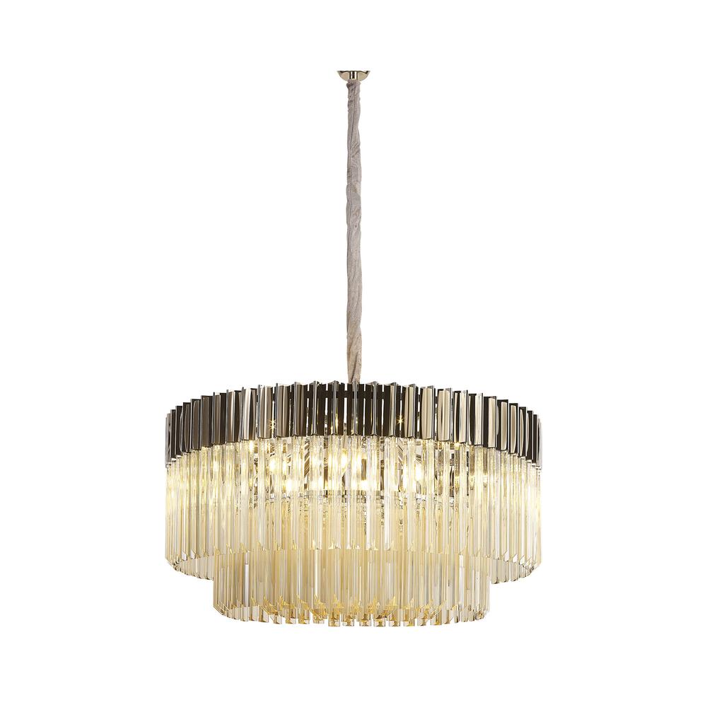 Luxuria Osiris 80cm Pendant Round 12 Light E14 Polished Nickel / Cognac Sculpted Glass