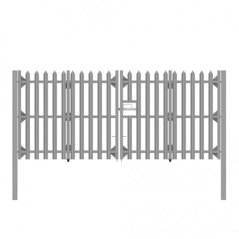 Grey GRP Double Leaf Gate 2.4m H x 4mConcrete-in c/w Posts & Fittings