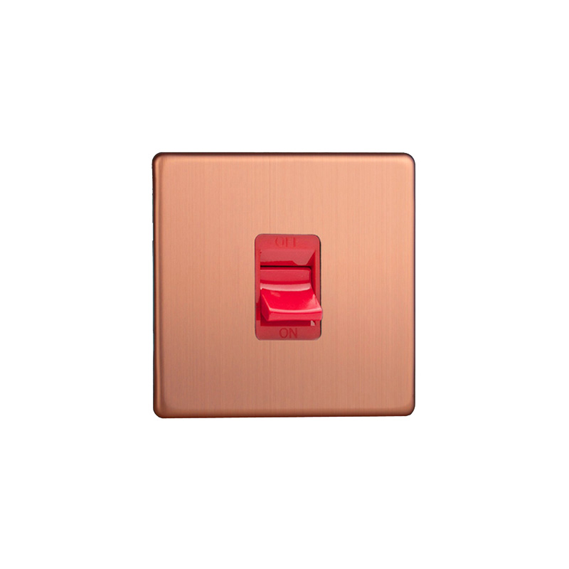 Varilight Urban 45A Single Plate Cooker Red Rocker Switch Brushed Copper Screw Less Plate
