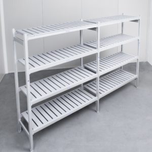 Stainless Steel Shelving with Built-In Storage Cupboards
