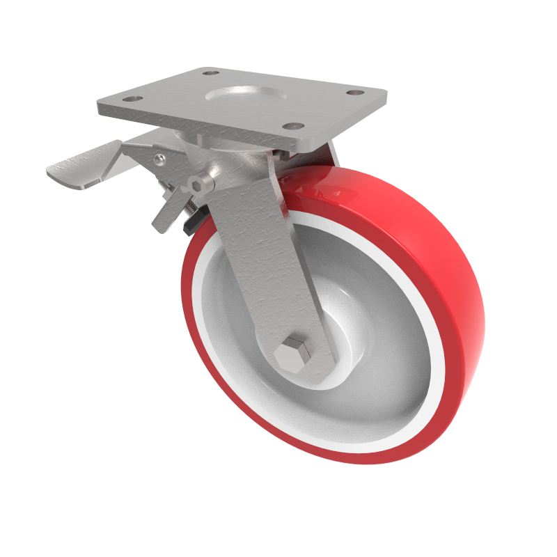 Polyurethane Nylon Plate Swivel Castor Brake 200mm 600kg Load