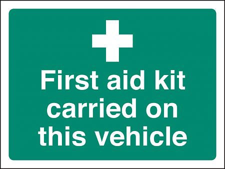 First aid kit carried on this vehicle (face adhesive)