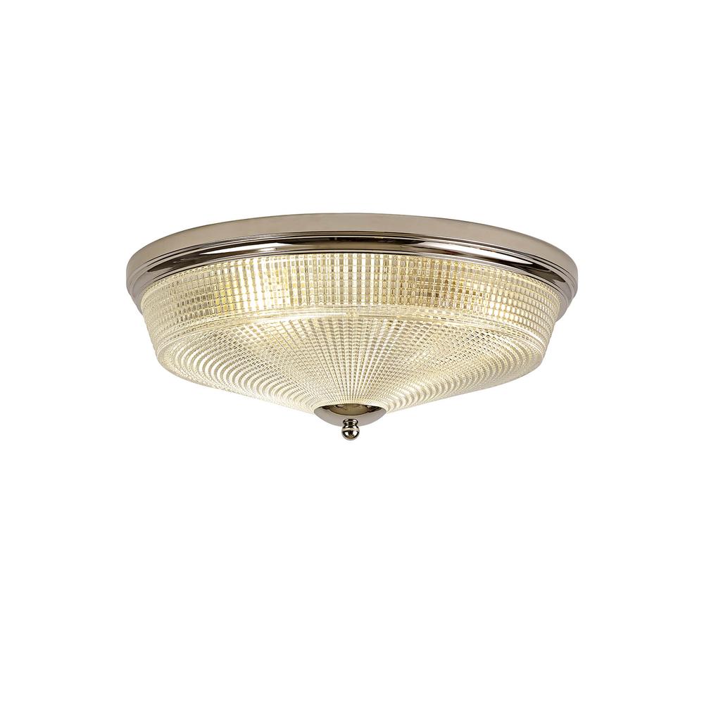 Luxuria Toussenel 43.8cm 3 Light E27 Flush Ceiling Light Polished Nickel/Prismatic Glass