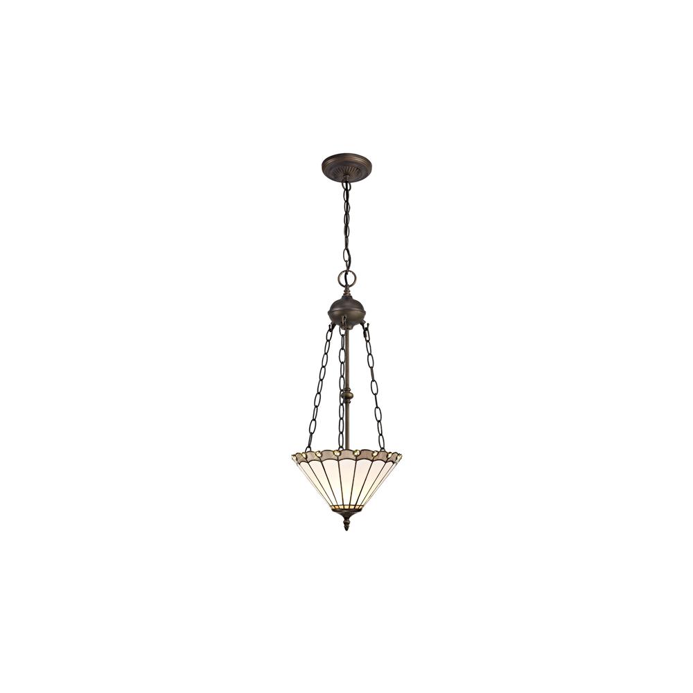 Luxuria Sleek 2 Light Uplighter Pendant E27 With 30cm Tiffany Shade Grey/Cream/Crystal/Aged Antique Brass