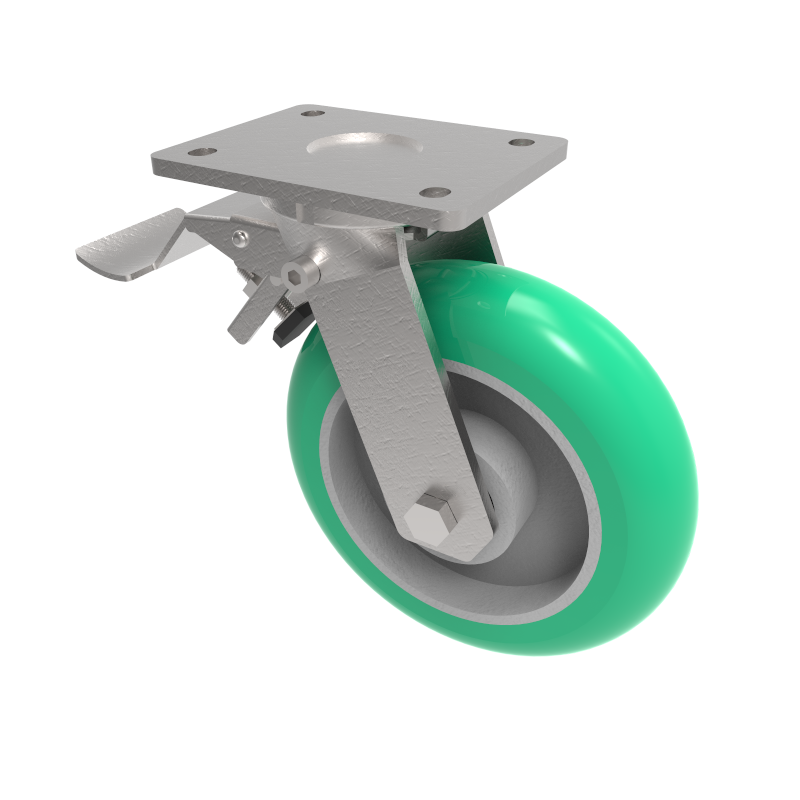 Soft Ergonomic Polyurethane Plate Swivel Castor Brake 200mm 600kg Load