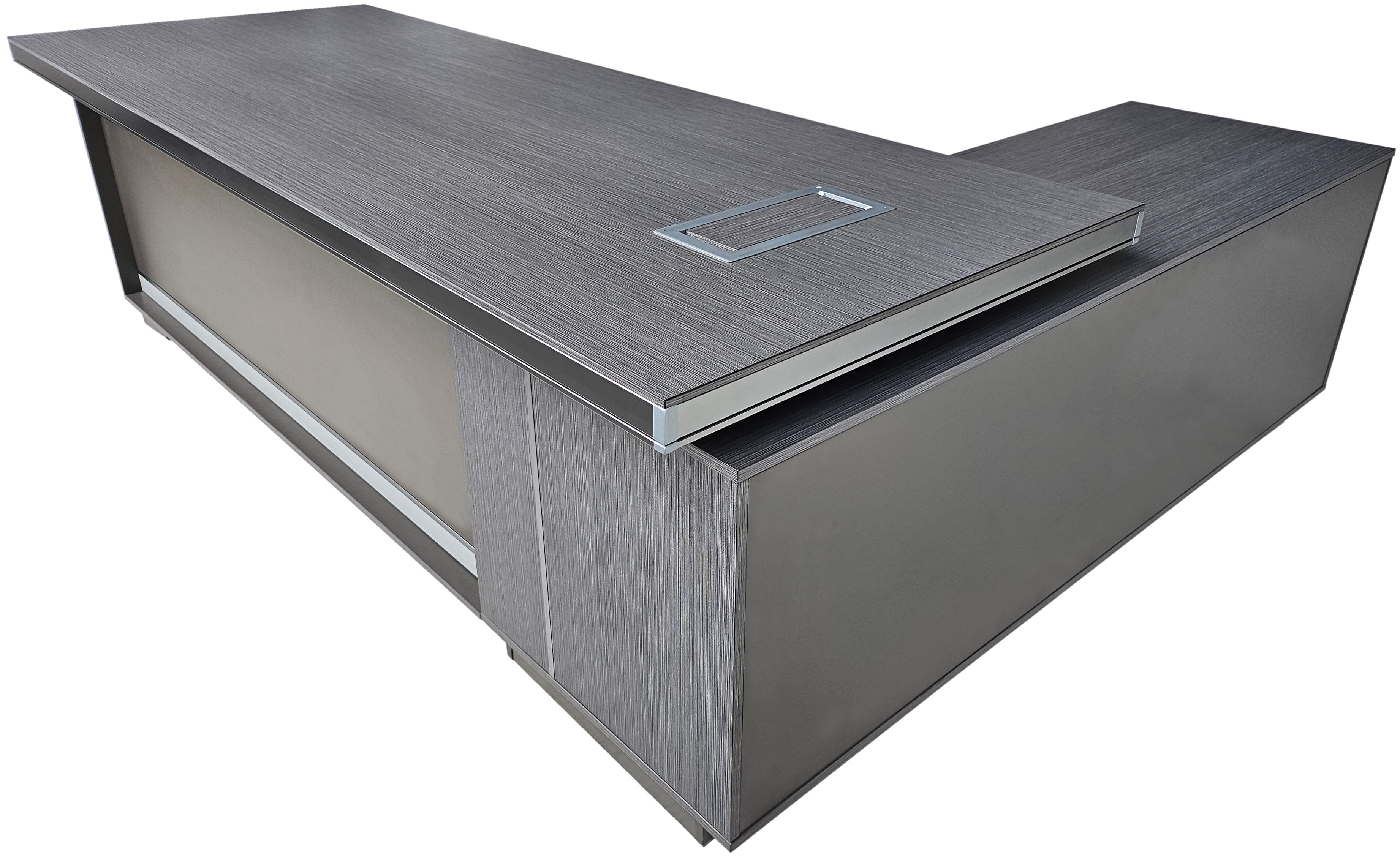Modern Grey Aluminium Edged Melamine Corner Executive Office Desk with Full Length Top - 2200mm or 2400mm - WKO-FL-C-D04 UK