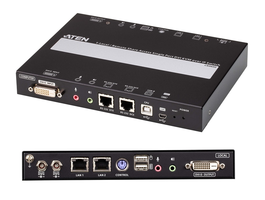 CN9600 - ATEN - 1-Local/Remote Share Access Single Port Slim DVI KVM over IP Switch, (1920 x 1200 &#64;60hz) Crisp Video (CN Range)