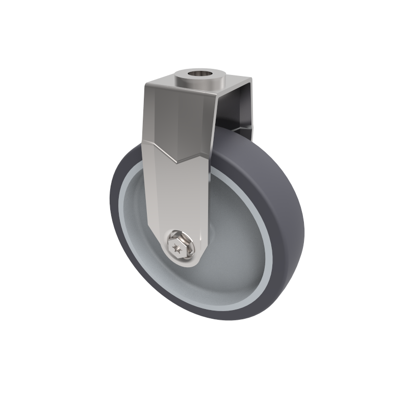 Grey Rubber Bolt Hole Fixed Castor 100mm 70kg Load