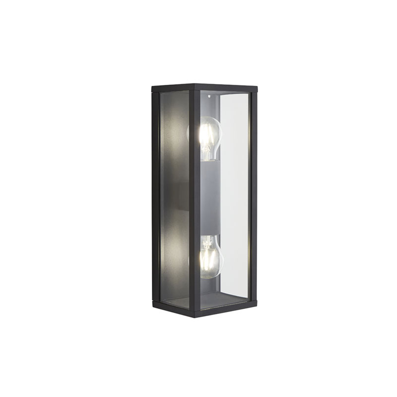 Forum Chinon Glass Panel Box Wall Lantern 2xE27 Black