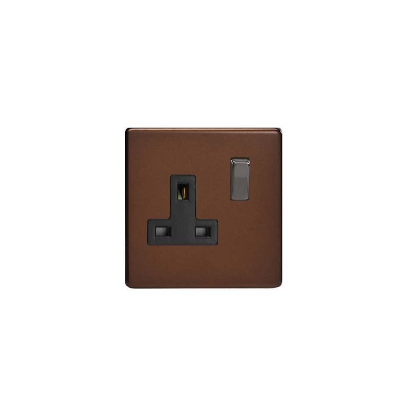 Varilight Screw Less Mocha 1G 13A Switched Socket Black