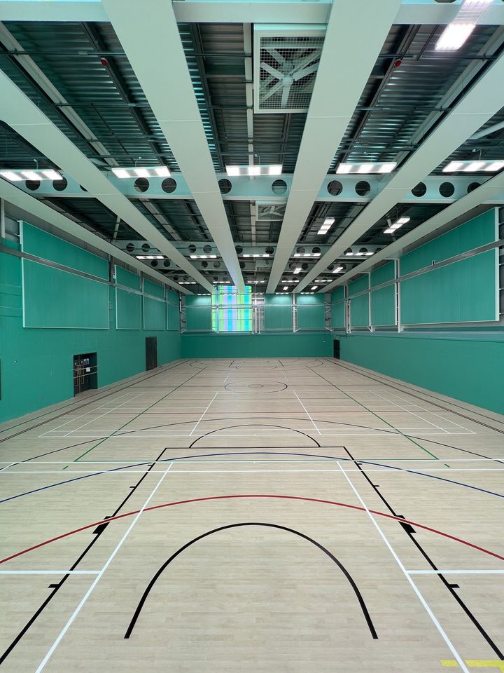 Another sports hall painted with all the markings required for this school in Houghton Regis