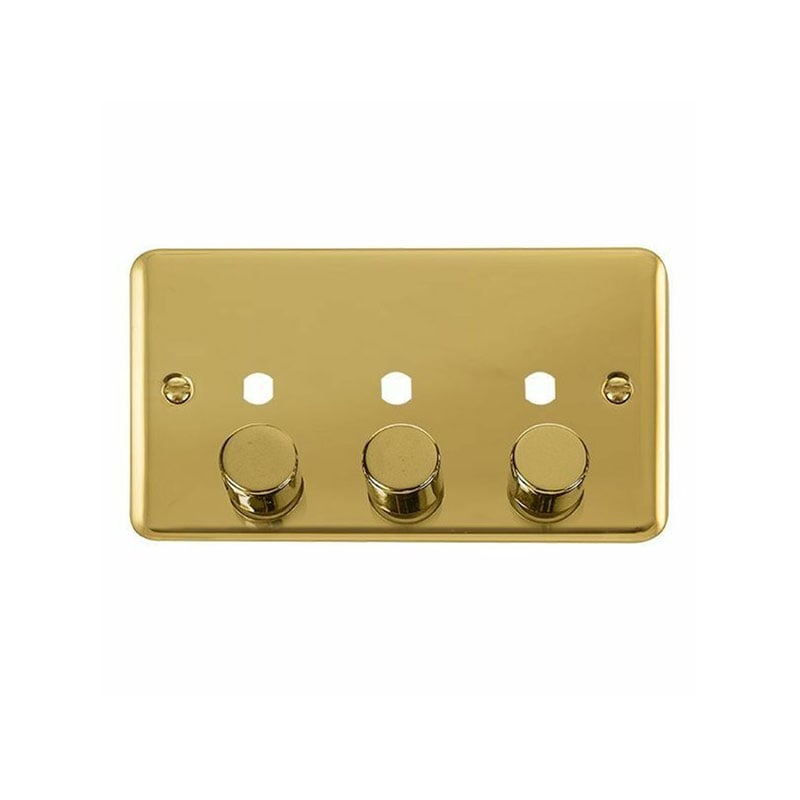 Click Deco Plus 3 Gang Dimmer Switch Plate Polished Brass