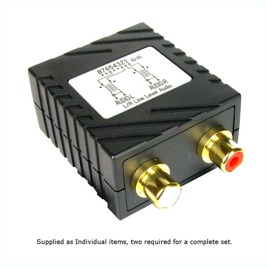 Audio Balun Phono RCA Extender Cat5e/6 2x Phono 1x RJ45 150m Note: Used in pairs but sold individually