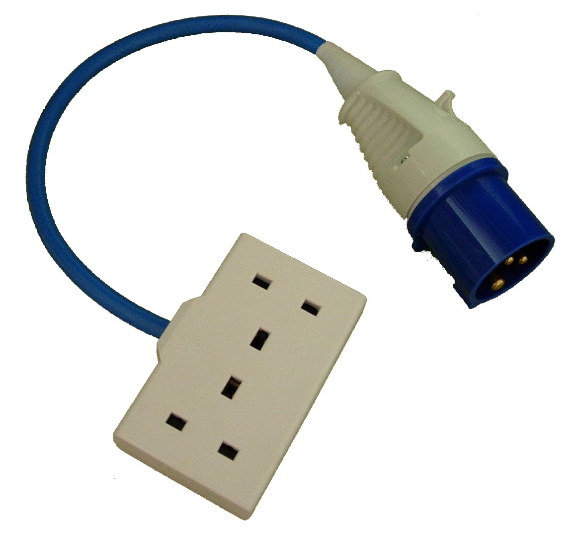 One Metre Fly Lead 16a Commando Plug to UK 3 Pin Socket (2 gang)