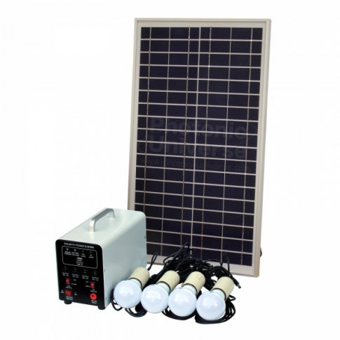25W Off-Grid Solar Lighting System With 4 Led Lights, Solar Panel And Battery