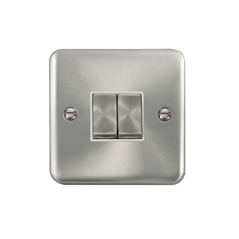 Click Deco Plus MiniGrid 2 Gang Switch Satin Chrome White Inserts