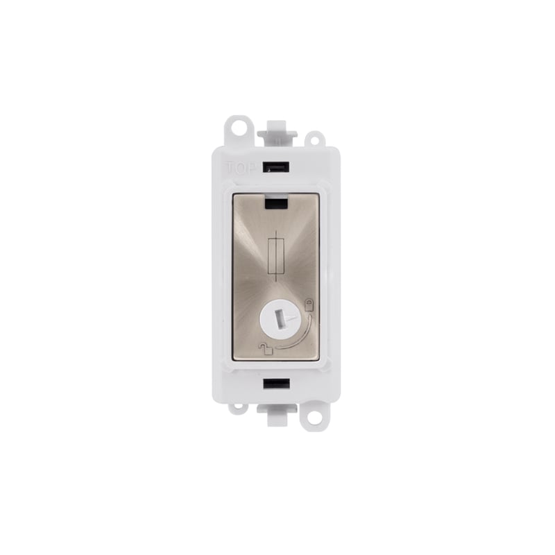 Click 20AX Brushed Stainless 13A Fused Lockable Module Insert Polar White