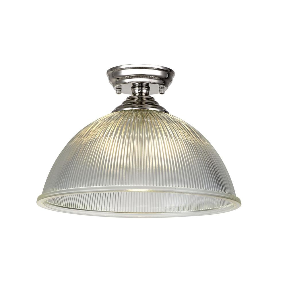 Luxuria Sirius Flush Ceiling Light E27 With Dome 38cm Glass Shade Polished Nickel/Clear