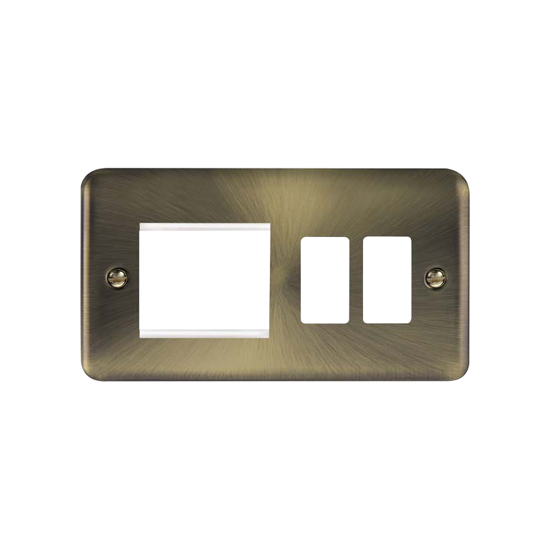 Click Deco Plus 2G GridPro Frontplate With Twin Aperture Antique Brass