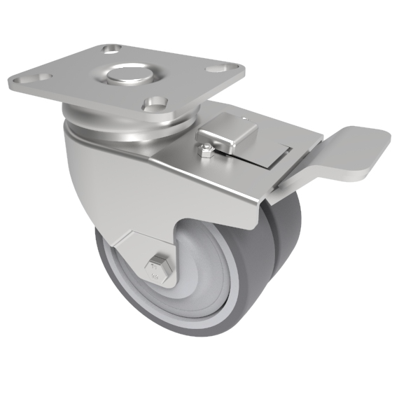 Grey Rubber Plate Swivel Castor Brake 75mm 90kg Load