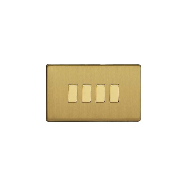 Varilight Screw Less Flat Plate Switch 4G Brushed Brass