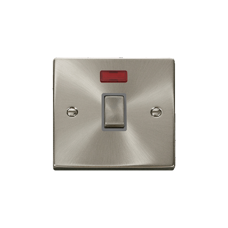 Click Deco 20A 1 Gang DP 'Ingot' Switch with Neon Satin Chrome Insert Grey