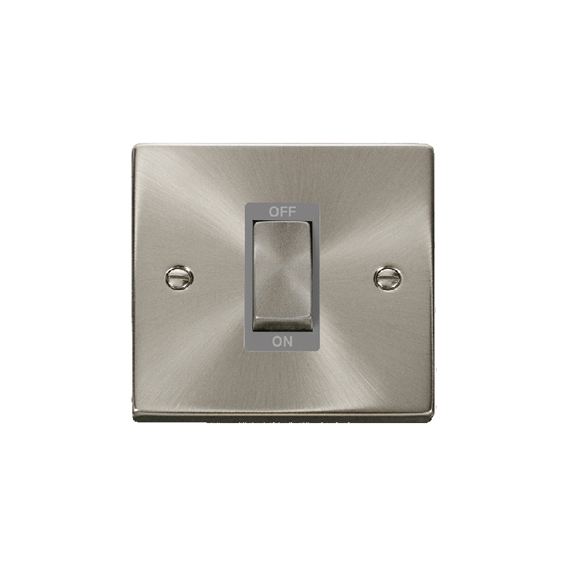 Click Deco 45A Ingot 1 Gang DP Switch Satin Chrome Insert Grey