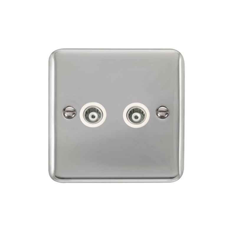 Click Deco Plus Twin Isolated Coaxial Outlet Polished Chrome White Inserts