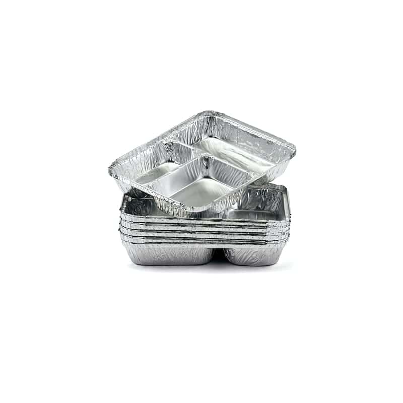 3 Compartment Foil Container 9″ x 7″ x 1″ - 3286 cased 560 For Hotels