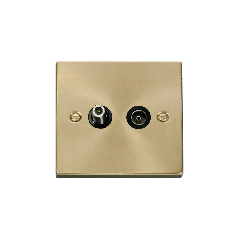 Click Deco 1G Non-Isolated Satellite and Coaxial Socket Outlet Satin Brass Insert Black