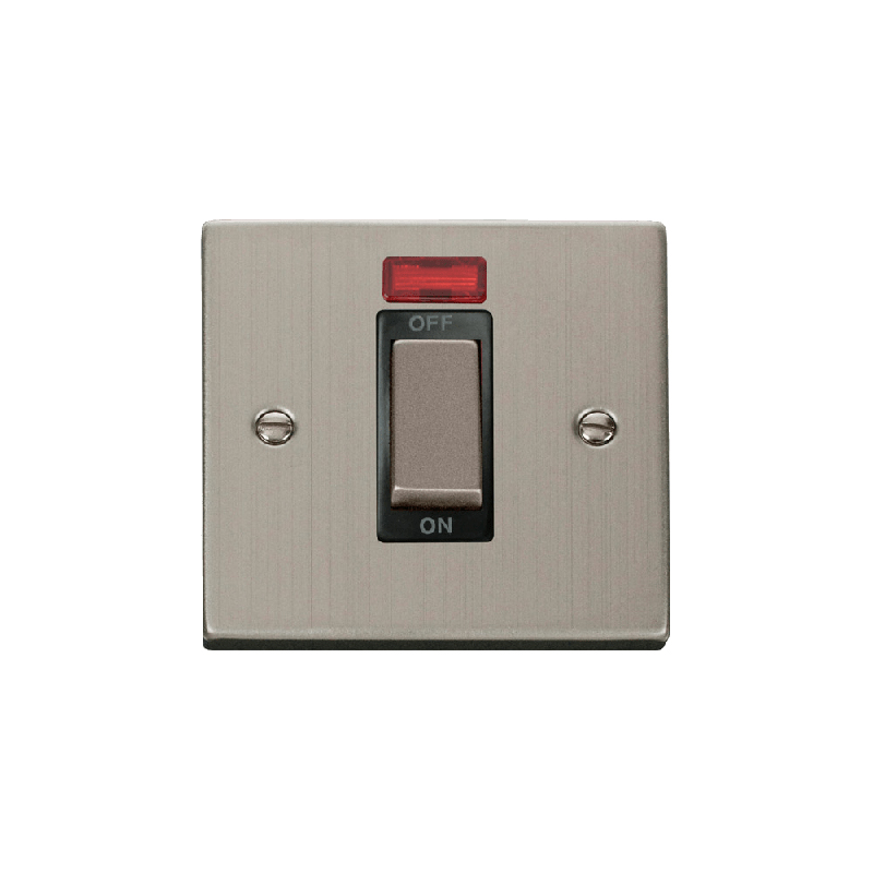 Click Deco 45A Ingot 1 Gang DP Switch With Neon Stainless Steel Insert Black