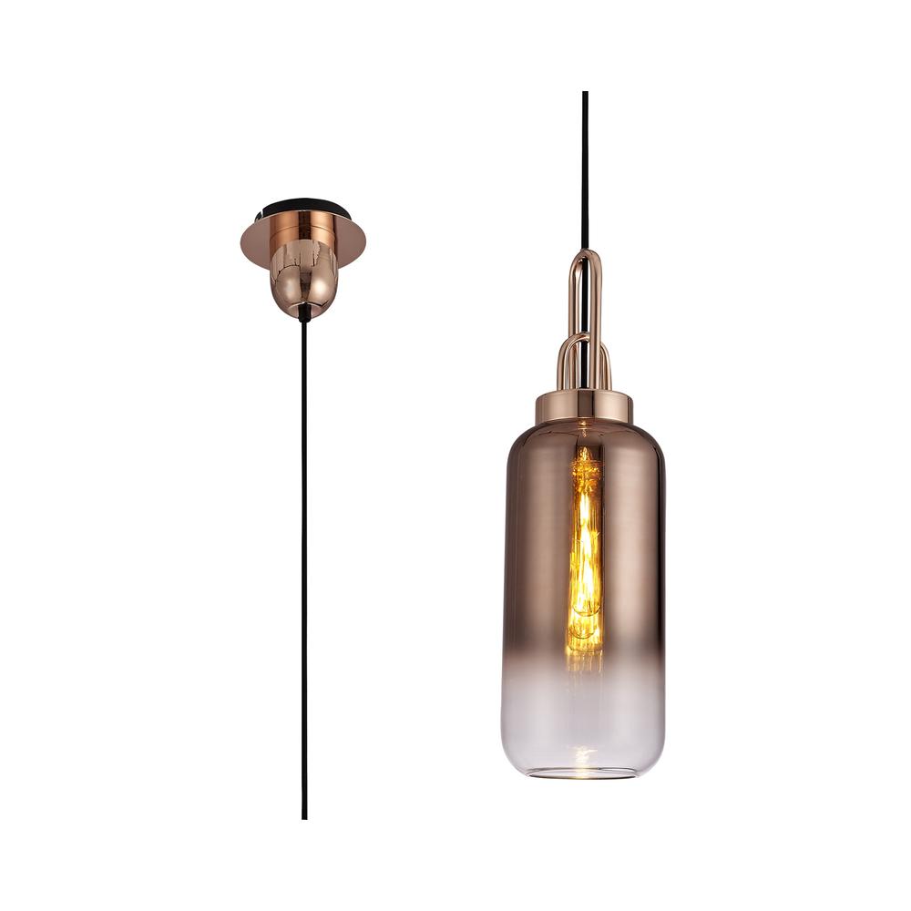 Luxuria Kennith Pendant Light E27 With 16cm Cylinder Glass Copper/Matt Black/Clear