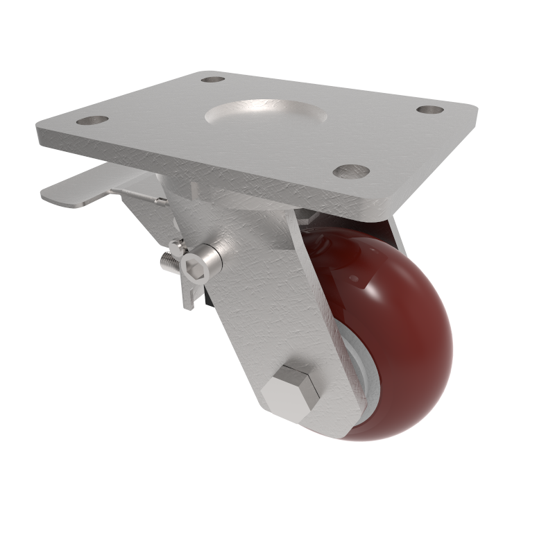 Ergonomic Polyurethane Plate Swivel Castor Brake 100mm 350kg Load