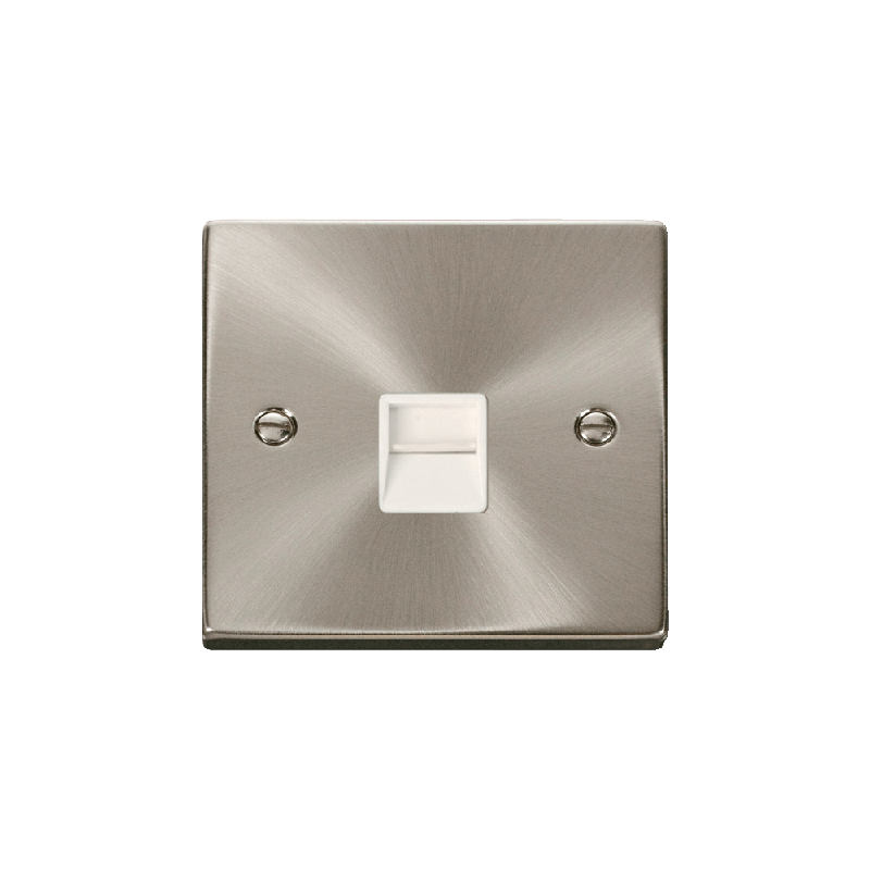 Click Deco Single Telephone Socket Outlet Secondary Satin Chrome Insert White