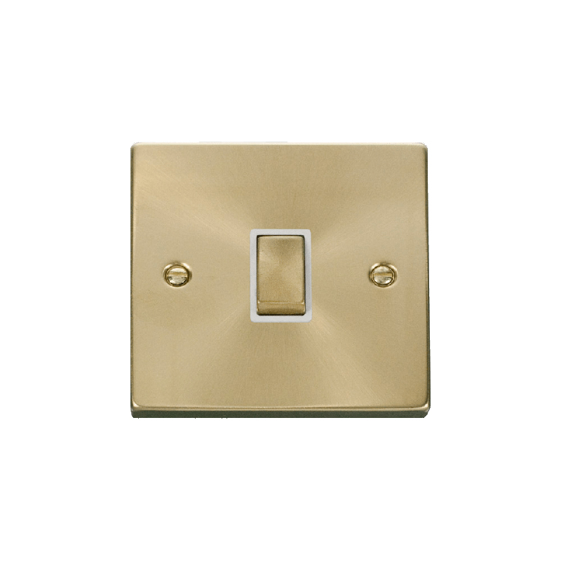 Click Deco 20A 1 Gang Double Pole 'Ingot' Switch Satin Brass Insert White