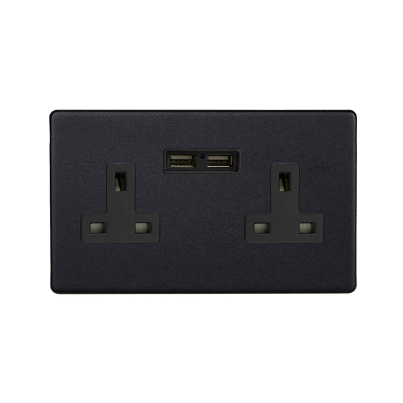 Varilight Urban 2G 13A SP Switched Socket with A and C Charging Ports Matt Black Screw Less Plate